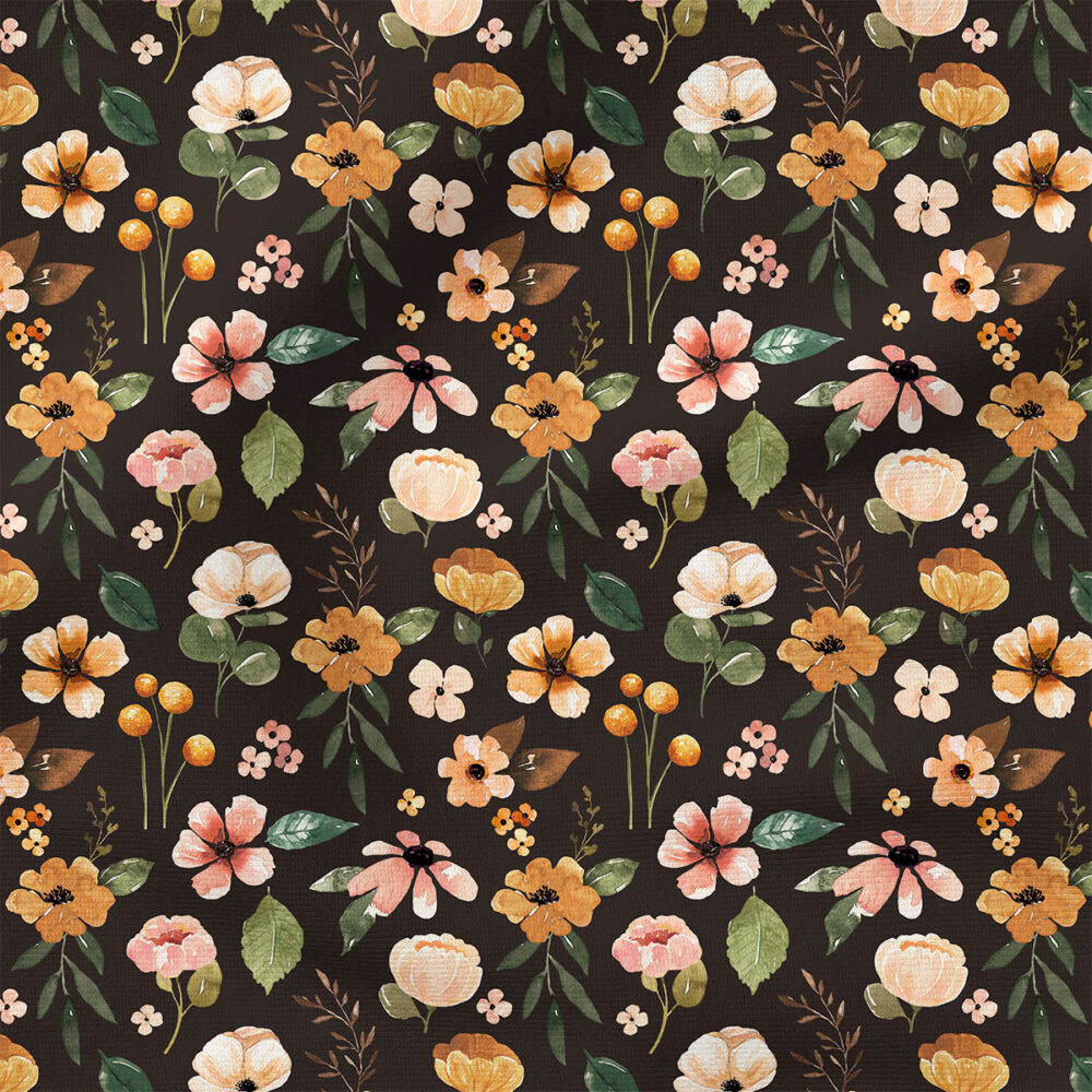 Charlotte Spaced Flowers (Dark) | Botanical Fabric Design | Cate and Rainn